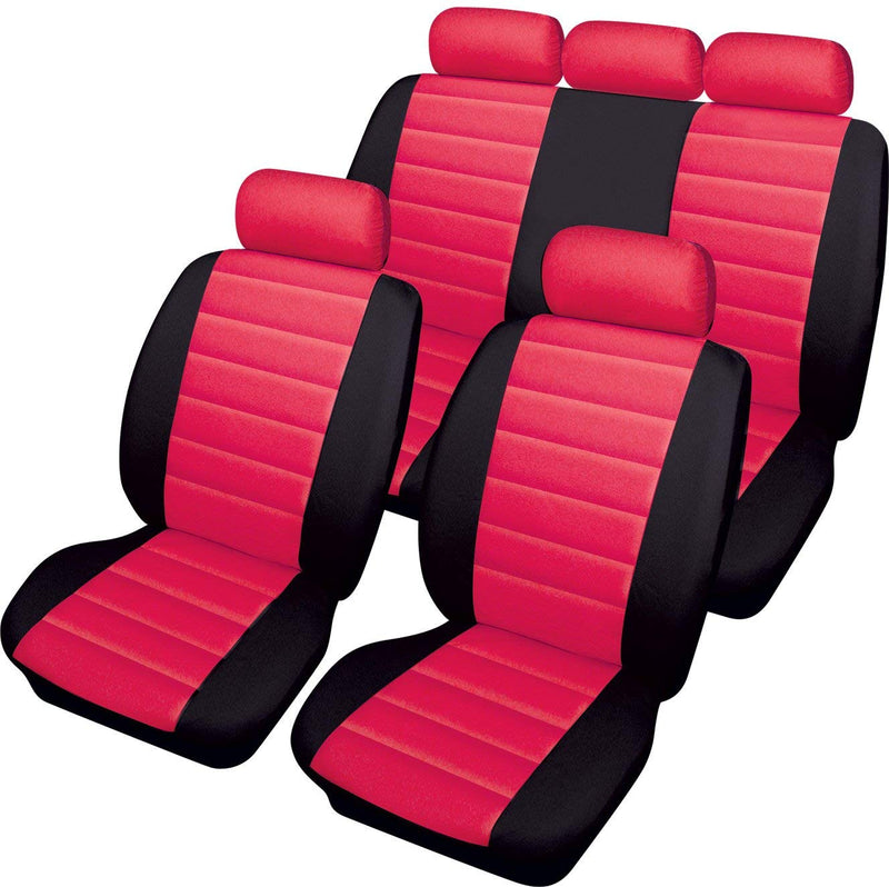 Carrera Red Black Soft Supple Quilted Leather Look Airbag Friendly Car Seat Covers Full Set