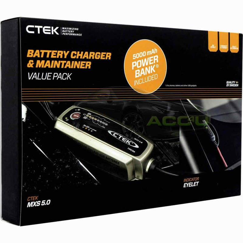 CTEK MXS 5.0 12v Car Battery Charger +Bumper +Power Bank +Eyelet Pack