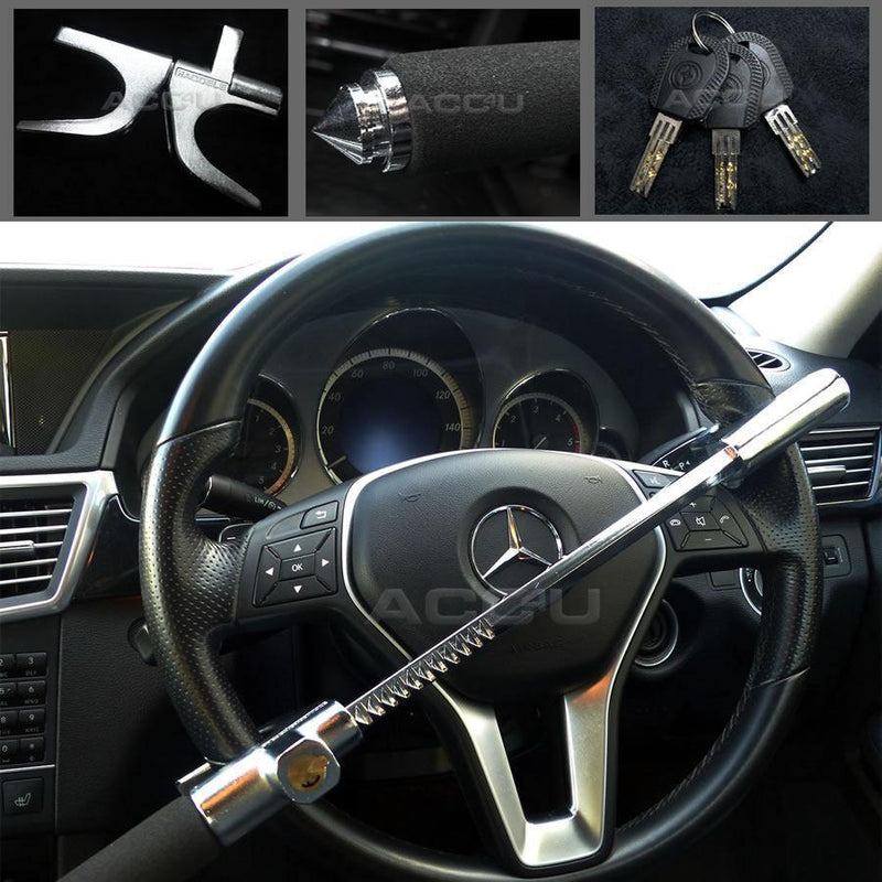 Steel Aluminium Car Anti Theft Steering Wheel Lock With Built-In Window Breaker