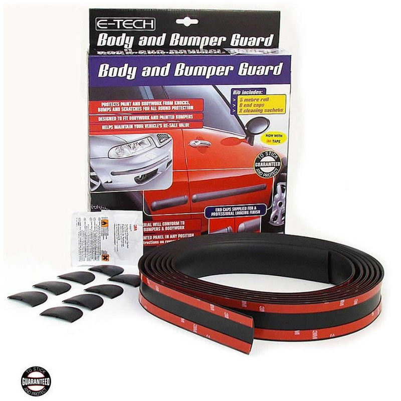 E-Tech BLACK Car Door Body Bumper Guard Protector Rubber Moulding Strip+End Caps Kit