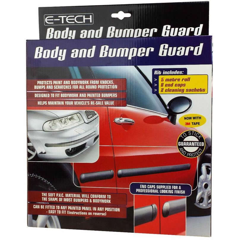 E-Tech BLACK Car Door Body Bumper Guard Protector Rubber Moulding Strip+End Caps Kit