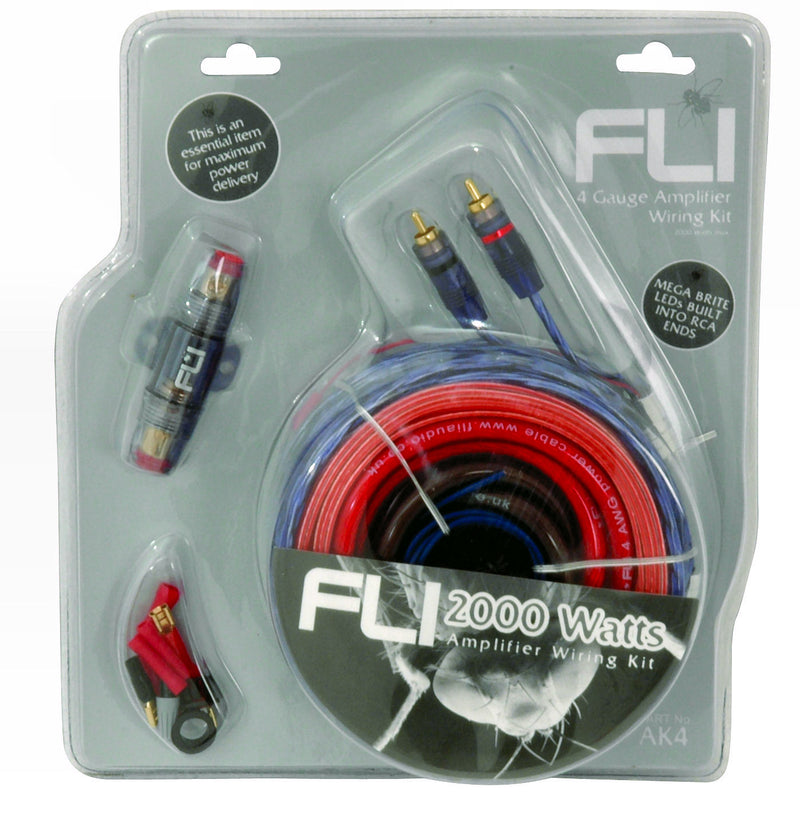 Fli Audio AK4 12v 4 Awg Gauge 2000 Watts System Car Amp Amplifier LED Wiring Kit