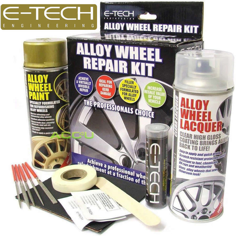 E-Tech GOLD Car Alloy Wheel Wheels Refurbishment Spray Paint Lacquer Repair Kit