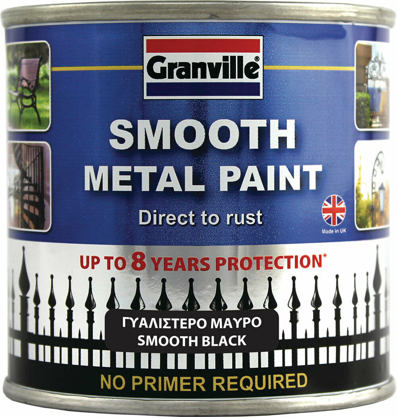 Granville Smooth Black Finish Direct To Rust Metal Brush On Paint Tin