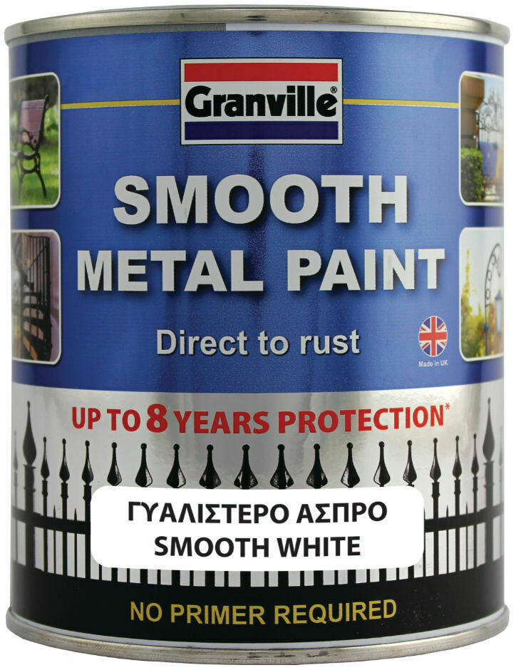 Granville Smooth White Finish Direct To Rust Metal Brush On Paint Tin +Caps