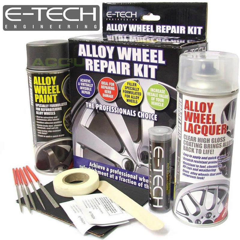 E-Tech TECHNIK GREY Car Alloy Wheel Wheels Refurbishment Spray Paint Lacquer Repair Kit
