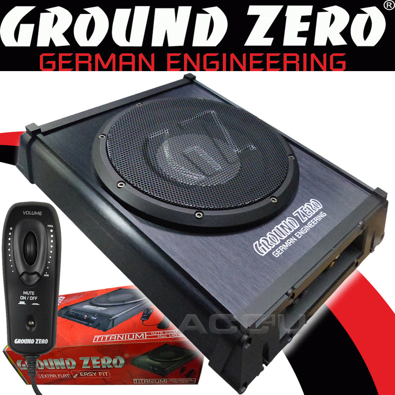 Ground Zero 8" Car Underseat Slim Compact Active Amplified Subwoofer Bass Box Enclosure