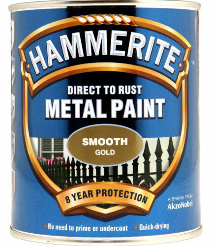 Hammerite Smooth GOLD Finish Direct To Rust Quick Drying Metal Paint 250ml Tin