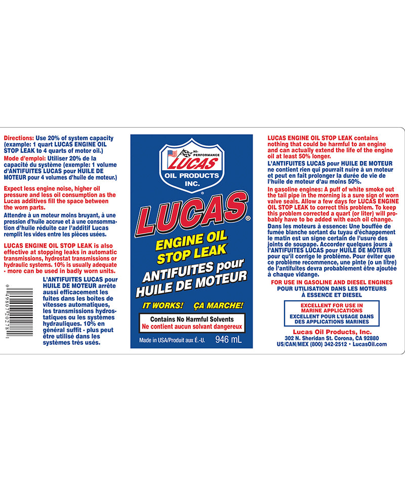 Lucas Oil Car Van 4x4 Boat Petrol or Diesel Engine Oil Stop Leak Additive Treatment