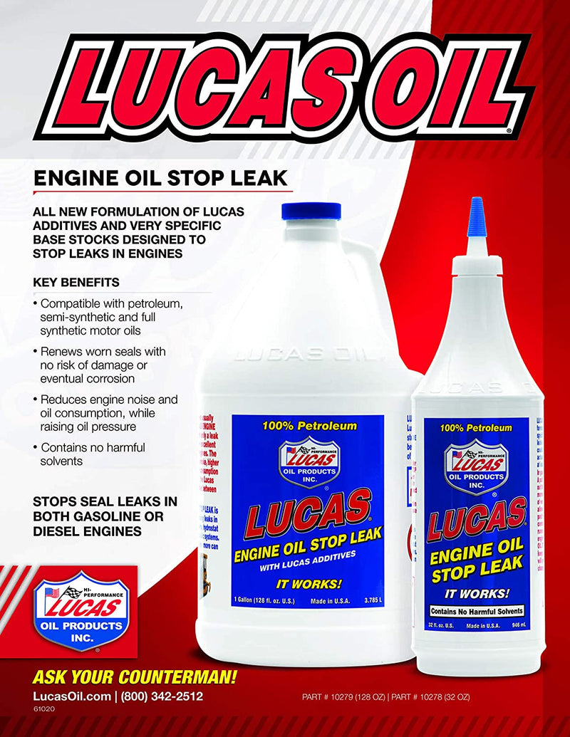 Lucas Oil Car Van 4x4 Boat Petrol or Diesel Engine Oil Stop Leak Additive Treatment +Caps