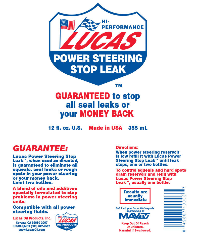 Lucas Oil Car Power Steering Stop Leak Fluid Seal Treatment Additive 946ml