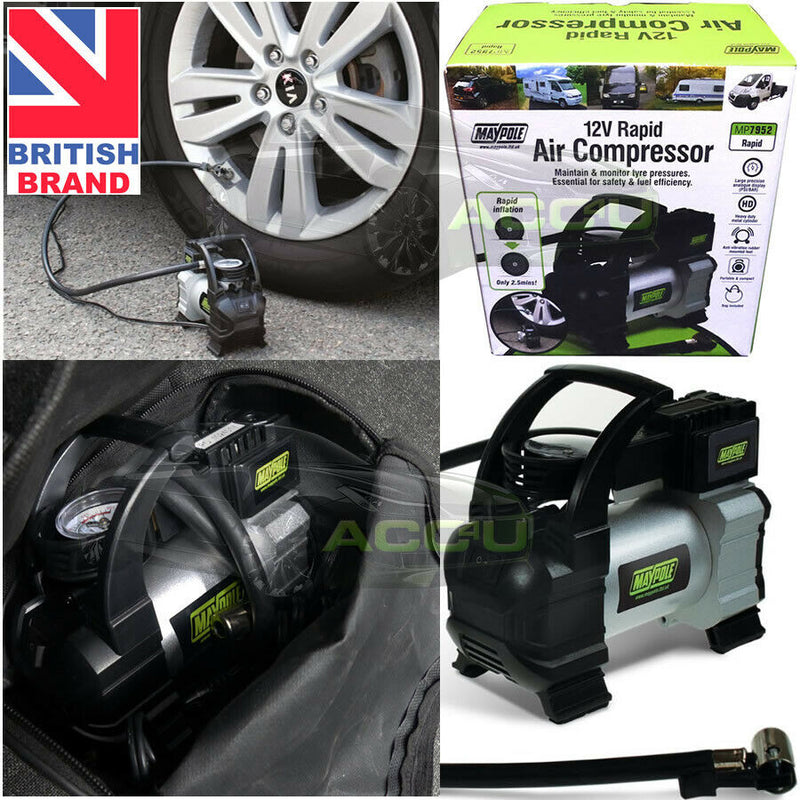 Maypole MP7952 12v Car 4x4 Tyre Rapid Metal Air Compressor Inflator Pump