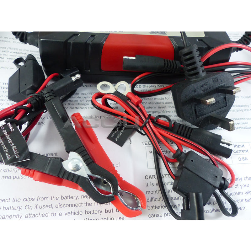 Maypole 6v 12v 4A Car Van Bike Electronic 5 Step Automatic Smart Battery Charger