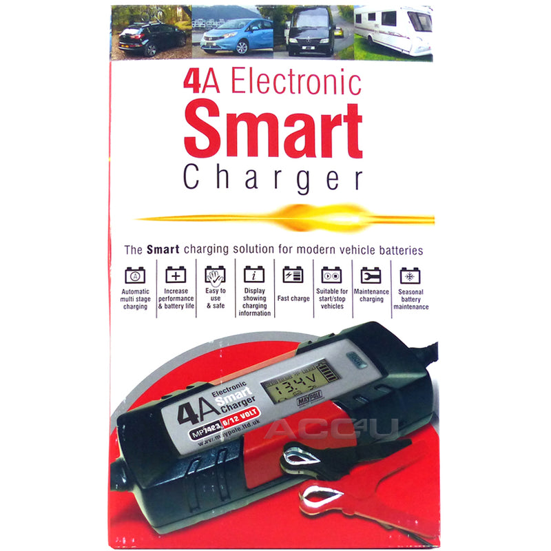 Maypole 6v 12v 4A Car Van Bike Electronic 5 Step Automatic Smart Battery Charger