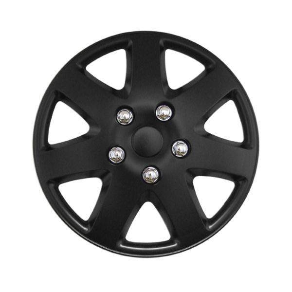 15" Matt Black Tempest 7 Spoke Car Wheel Trims Hub Caps Covers Set+Dust Caps+Ties