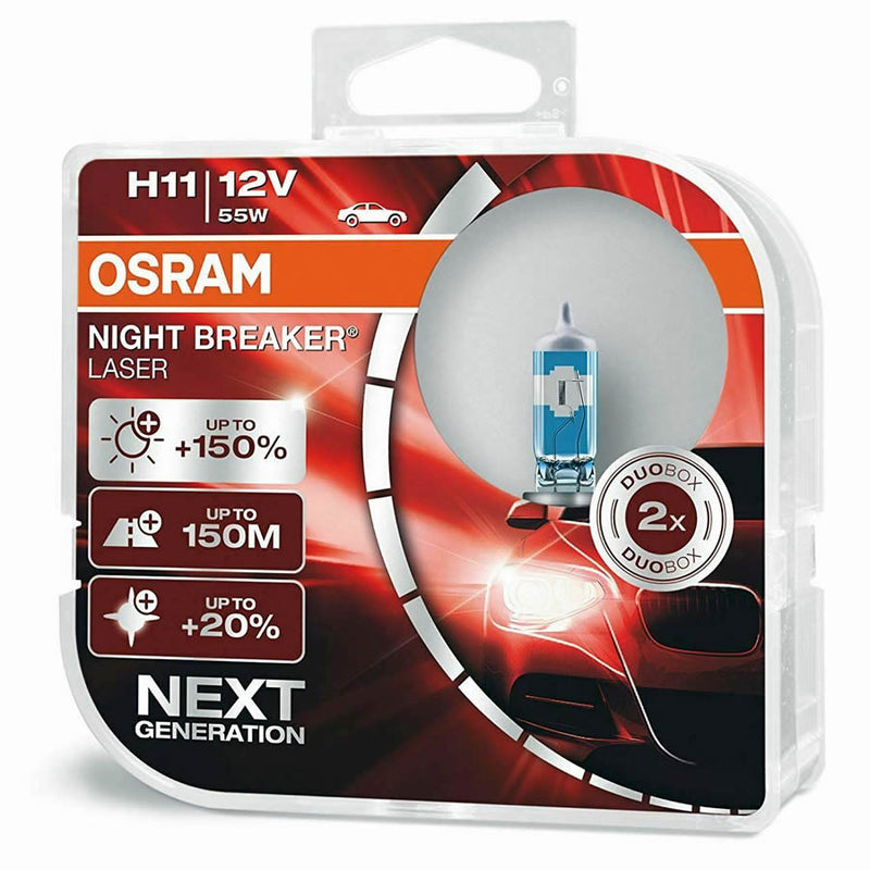 Osram Night Breaker Laser 12v H11 Car 150% Brighter Upgrade Headlight Bulbs Set