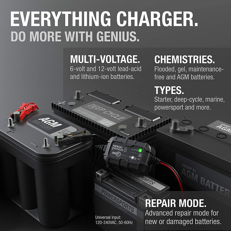NOCO GENIUS5 UK 6v 12v 5A Car Bike Lead Acid AGM Lithium Smart Battery Charger