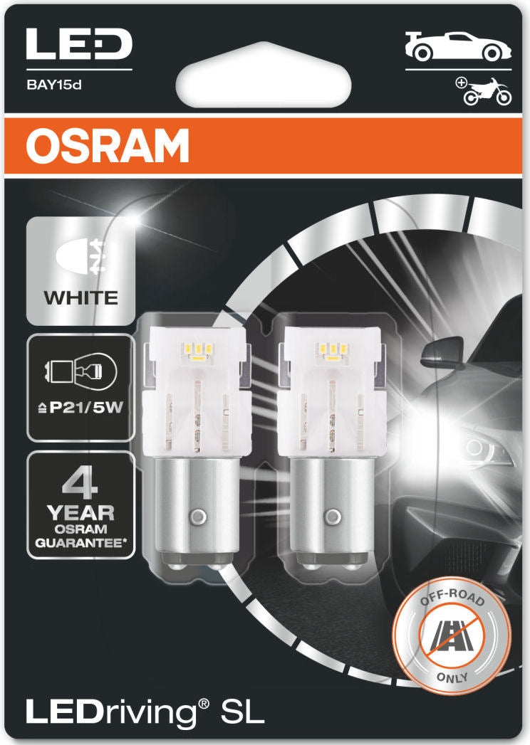 Osram LEDriving SL 12v Car 380 P21/5W Brake Stop/Tail Light White LED Bulbs Set