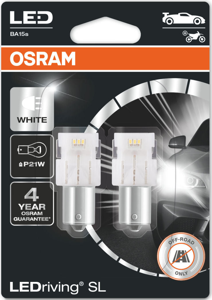 Osram LEDriving SL 12v Car 382 P21W Brake Tail Reverse Light White LED Bulbs Set