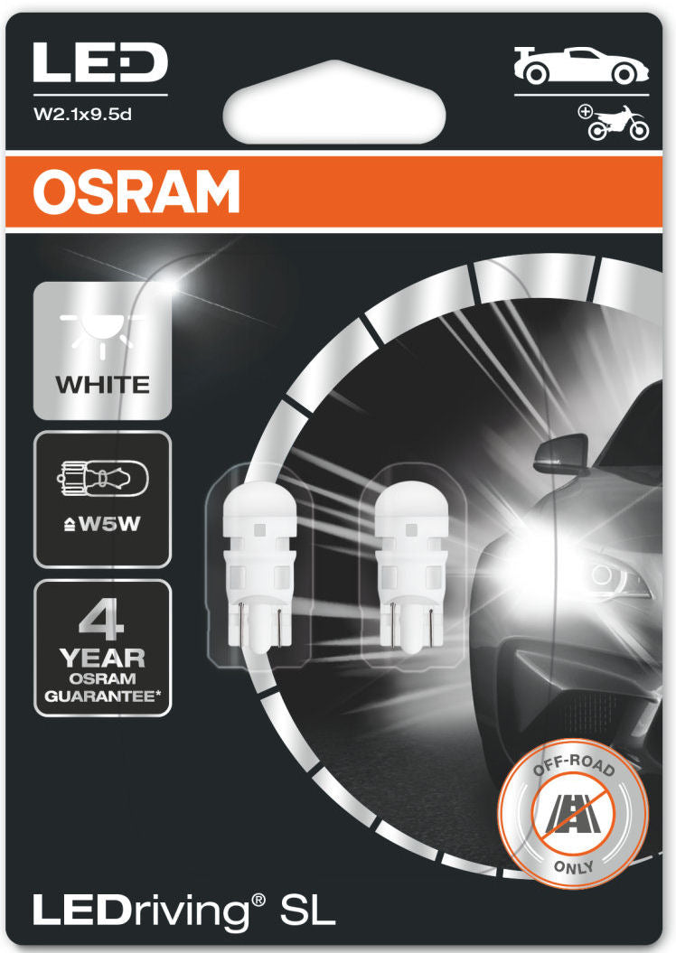 Osram LEDriving SL 12v Car W5W 501 Interior Side Light 6000K Ice White LED Bulbs Set
