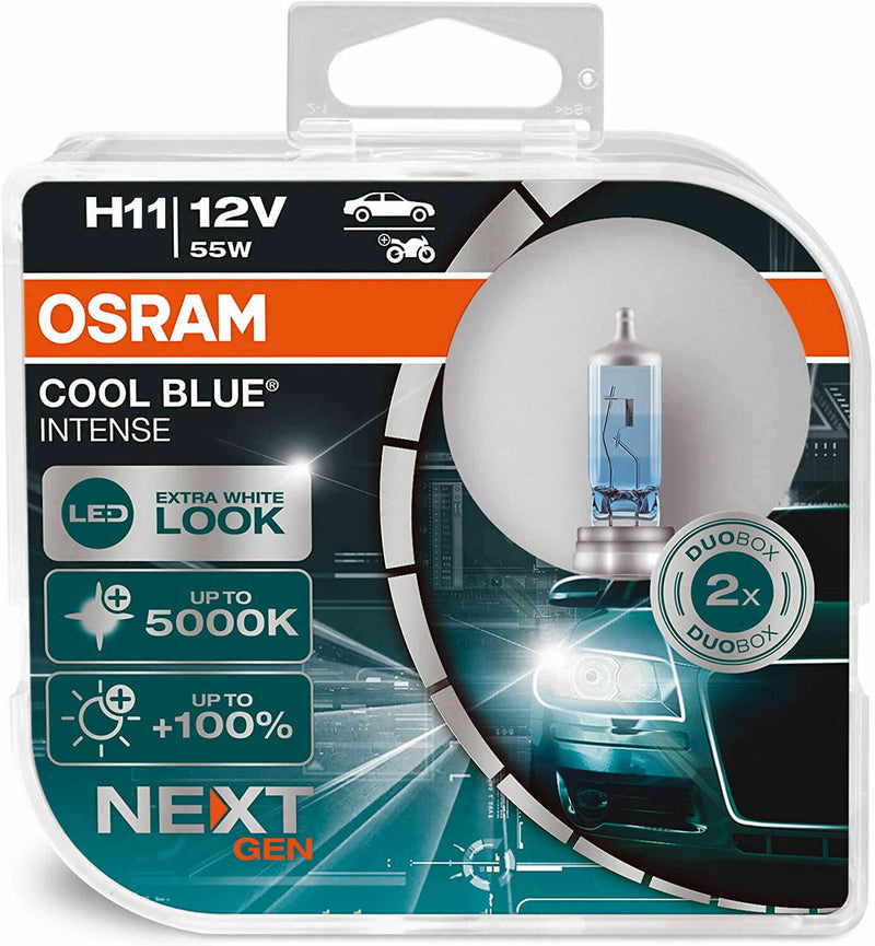 Osram Cool Blue Intense 12v H11 5000K White Look Car Upgrade Headlight Bulbs Set