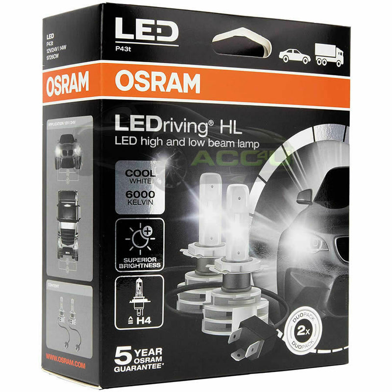 Osram LEDriving HL Gen 2 12v 24v H4 6000K Cool White LED Headlight Headlamp Bulbs Kit
