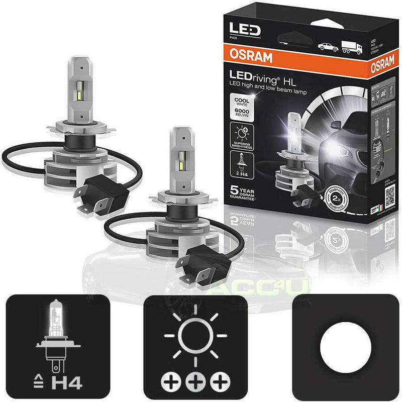 Osram LEDriving HL Gen 2 12v 24v H4 6000K Cool White LED Headlight Headlamp Bulbs Kit