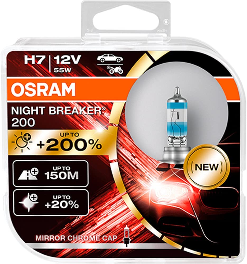 Osram Night Breaker 200 12v 55w H7 Car 200% Brighter Upgrade Headlight Bulbs Set