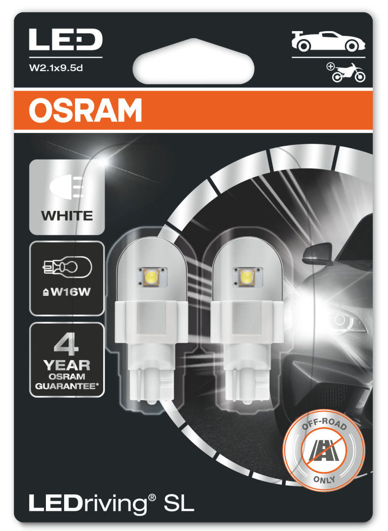 Osram LEDriving SL 12v Car W16W 921 T15 Stop Tail Light Lamp White LED Bulbs Set