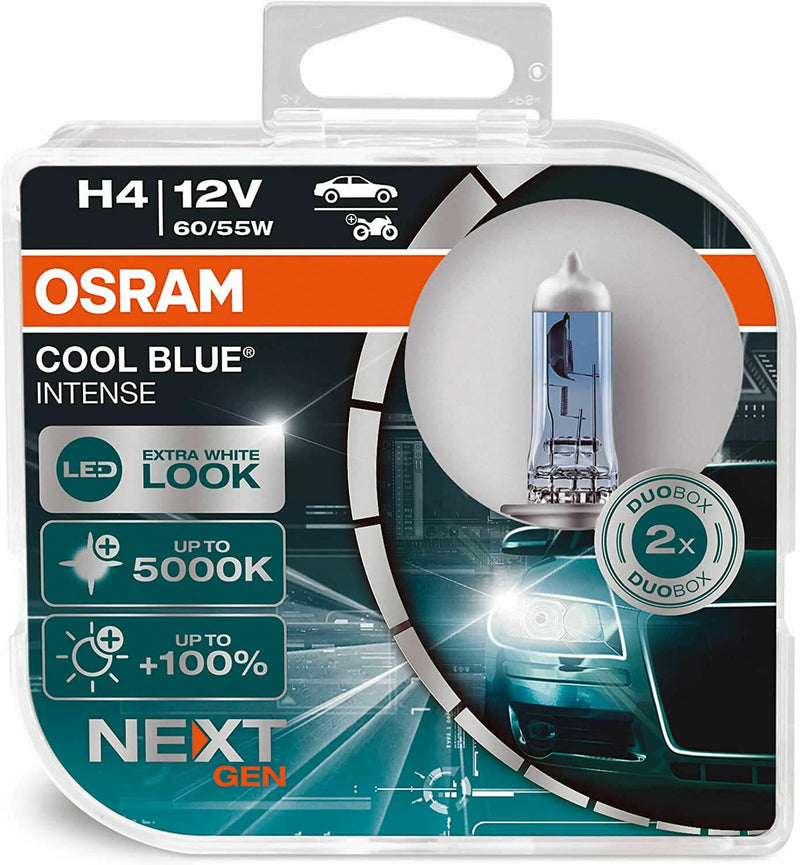 Osram Cool Blue Intense 12v H4 5000K White Look Car Upgrade Headlight Bulbs Set