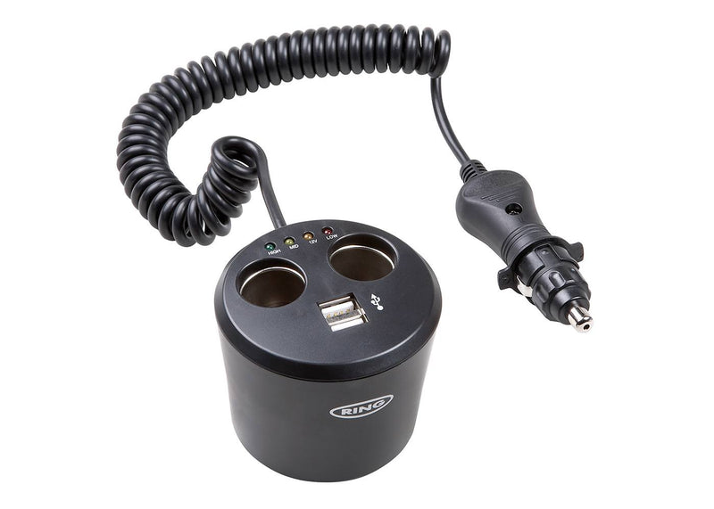Ring RMS10 12v Car 2 Way Twin Cigarette Lighter Multi Socket USB Can Power Adapter
