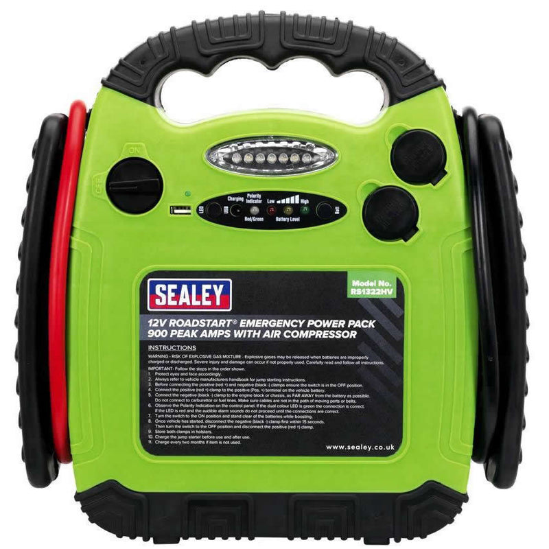 Sealey RS1322HV 12v 900A Portable Car Battery Jump Starter Air Compressor Power Pack