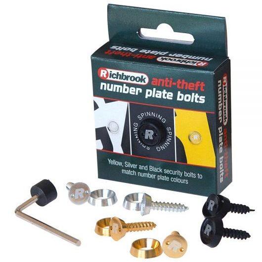 Richbrook Yellow Silver Black Car Van Anti Theft Number Plate Screws Bolts Set