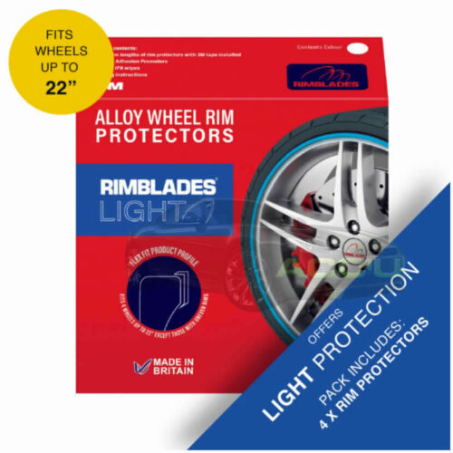 Rimblades LIGHT Car BLUE Alloy Wheel Rim Edge Rubber Protectors Styling Strip Kit +Caps