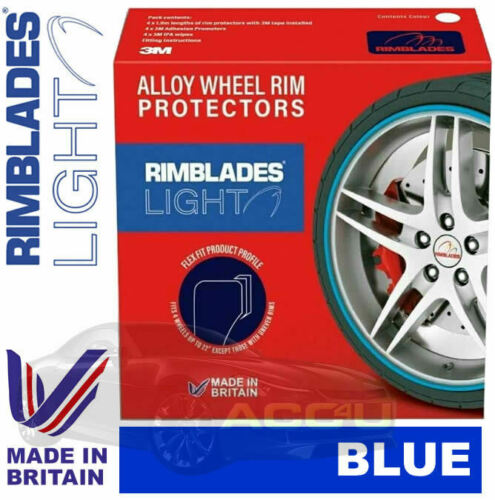 Rimblades LIGHT Car BLUE Alloy Wheel Rim Edge Rubber Protectors Styling Strip Kit +Caps