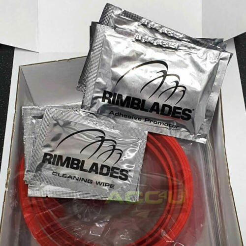 Rimblades LIGHT Car RED Alloy Wheel Rim Edge Rubber Protectors Styling Strip Kit +Caps