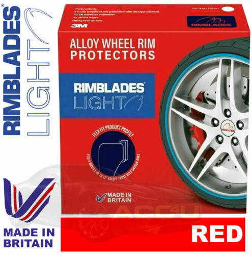 Rimblades LIGHT Car RED Alloy Wheel Rim Edge Rubber Protectors Styling Strip Kit +Caps