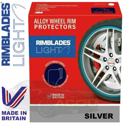 Rimblades LIGHT Car SILVER GREY Alloy Wheel Rim Edge Rubber Protectors Styling Strip Kit +Caps