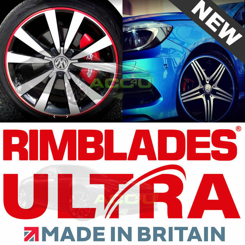 Rimblades ULTRA BLACK Car 4x4 Alloy Wheel Rim Edge Protectors Styling Strip Kit +Caps