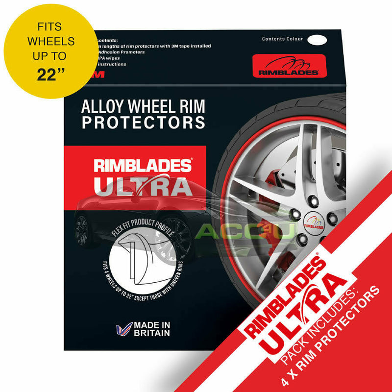 Rimblades ULTRA YELLOW Car 4x4 Alloy Wheel Rim Edge Protectors Styling Strip Kit +Caps