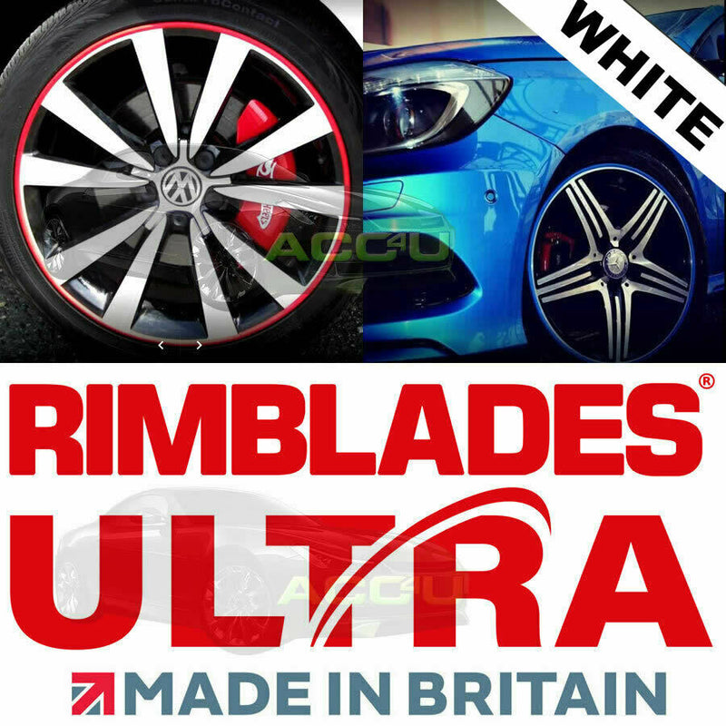 Rimblades ULTRA WHITE Car 4x4 Alloy Wheel Rim Edge Protectors Styling Strip Kit +Caps