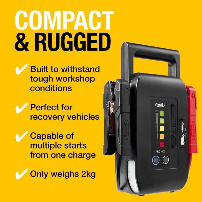 Ring 12v 1000A 10L Car Van Portable Lithium Battery Jump Starter Booster Power Bank