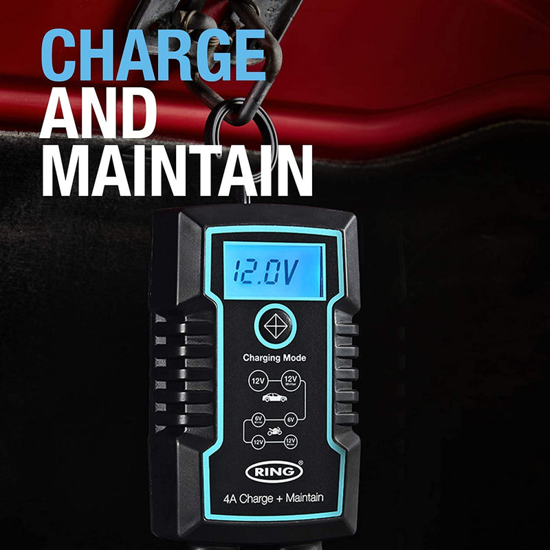 Ring RSC804 6v 12v 4A Start/Stop Car Van Bike Smart Battery Charger & Maintainer +Caps