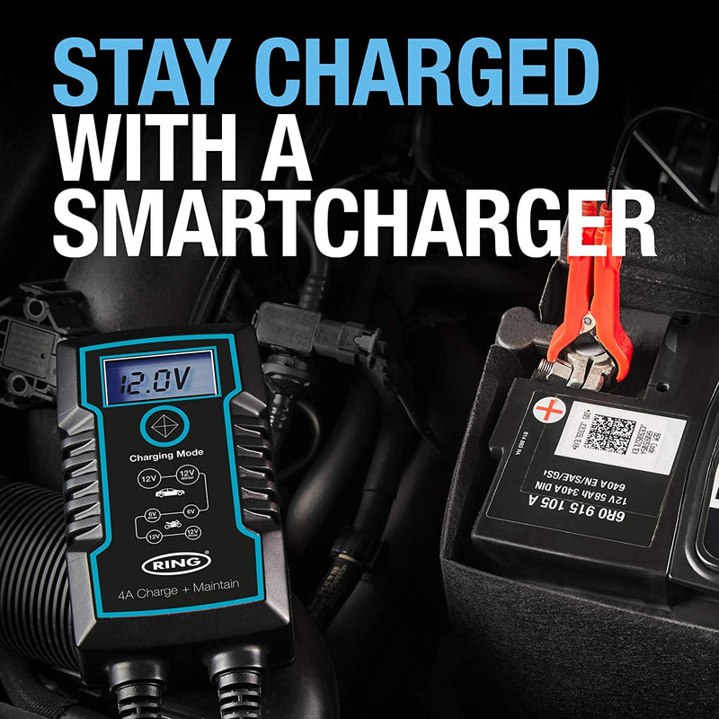 Ring RSC804 6v 12v 4A Start/Stop Car Van Bike Smart Battery Charger & Maintainer +Caps