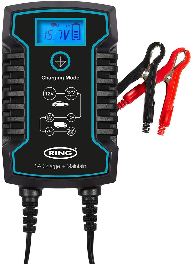 Ring RSC808 12v 24v 8A Start/Stop Car Van Truck Smart Battery Charger & Maintainer +Caps