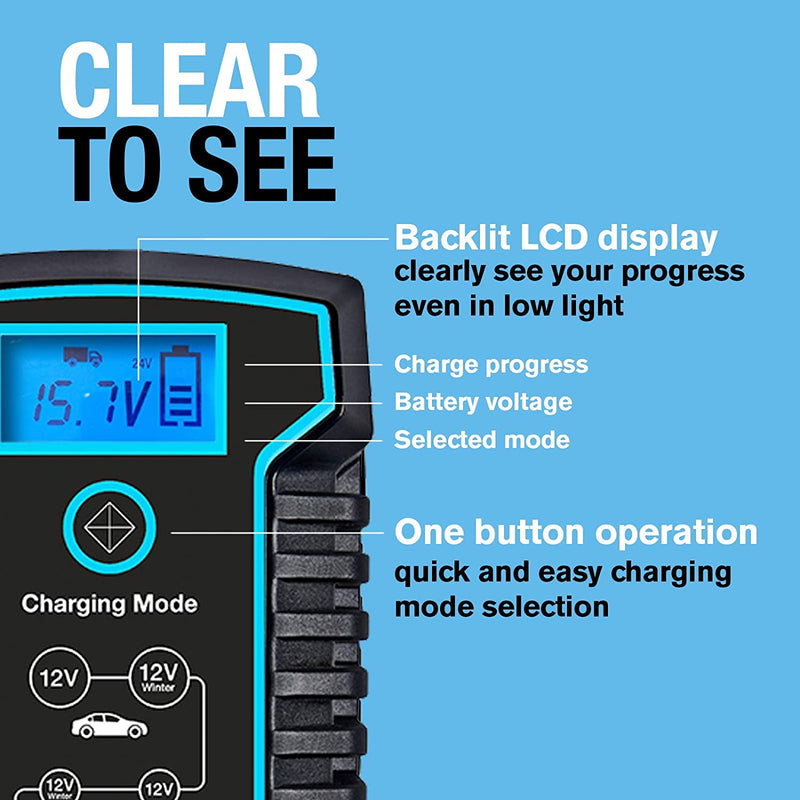 Ring RSC808 12v 24v 8A Start/Stop Car Van Truck Smart Battery Charger & Maintainer +Caps