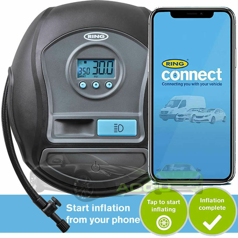 Ring RTC650BT Smart Bluetooth App Control Car Tyre Air Compressor Inflator Pump +Caps