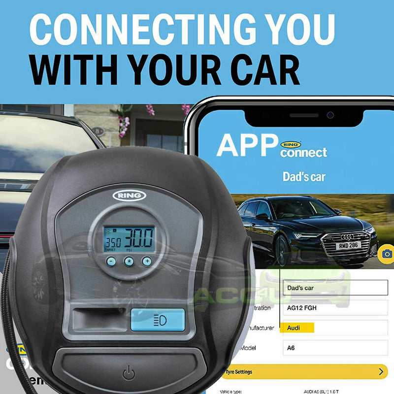 Ring RTC650BT Smart Bluetooth App Control Car Tyre Air Compressor Inflator Pump +Caps
