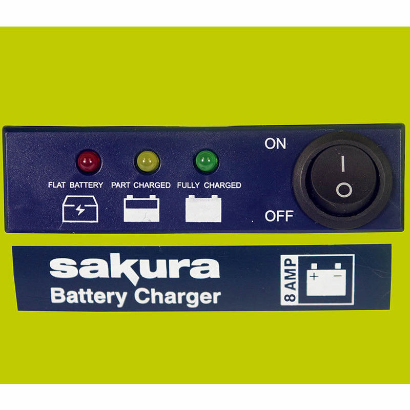 Sakura 12v 8A 3 Step Compact Up To 2500cc Car Van 15Ah to 120Ah Battery Charger