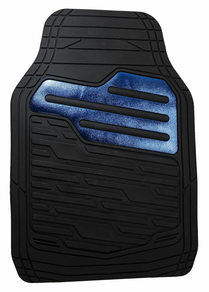 Adonia Black Metallic Blue Heel Pad Heavy Duty Car Rubber Mats Set Of 4